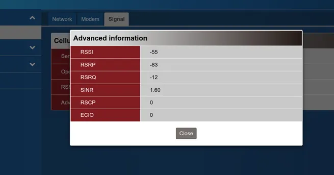 advanced view LTE signal level