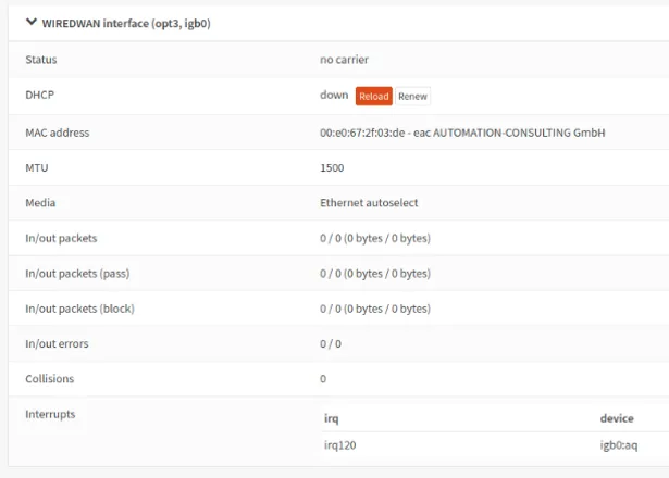 interfaces WIREDWAN status