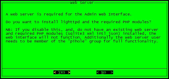 Pi-hole Installer enable web interface