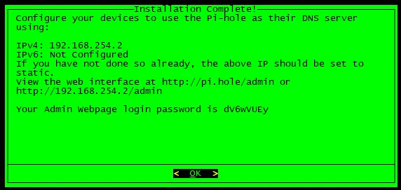 Pi-hole Installer complete