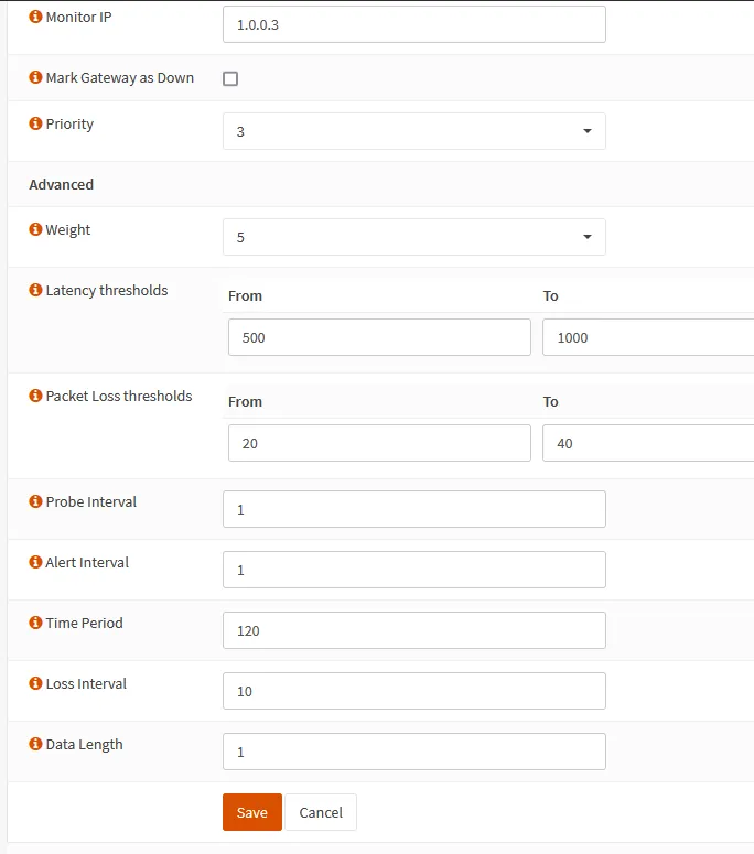 Gateways configuration screen 2