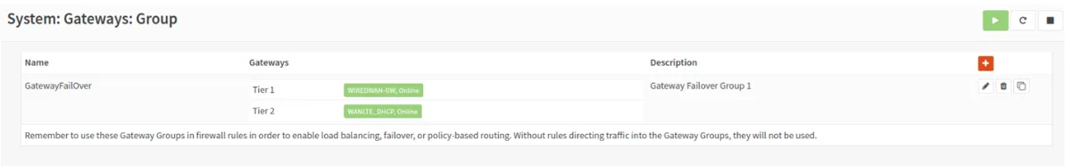 Gateways group configuration screen