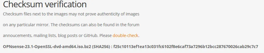 opnsense checksum page